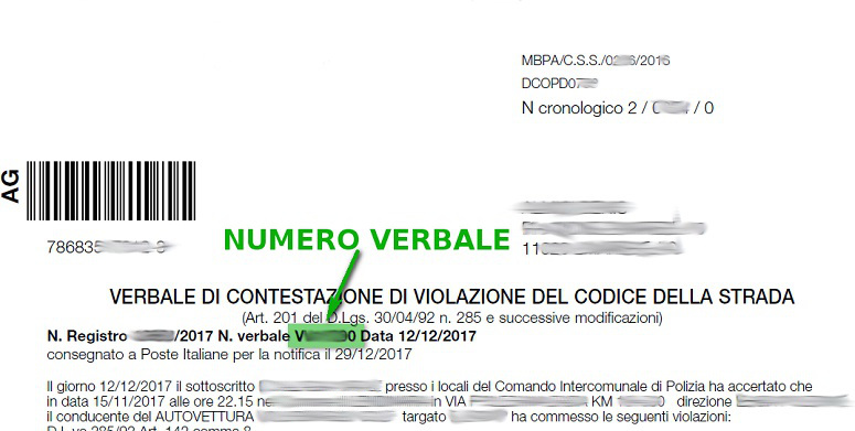 Immagine che descrive come recuperare il numero verbale