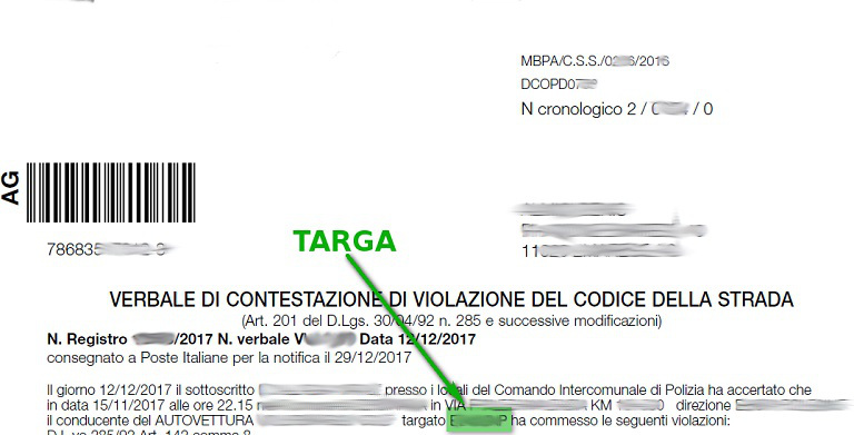 Immagine che descrive come recuperare la targa